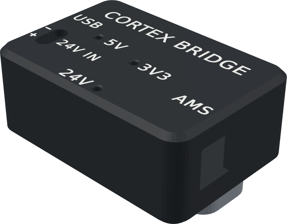The assembled case from the opposite corner, showing the connector opening in the end wall